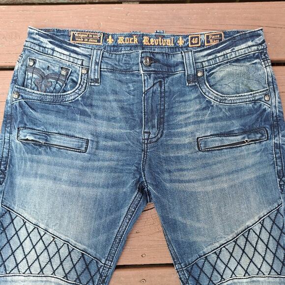 Mens Rock Revival Jeans "Pierre Biker" Black Size 40x34 - Picture 2 of 15